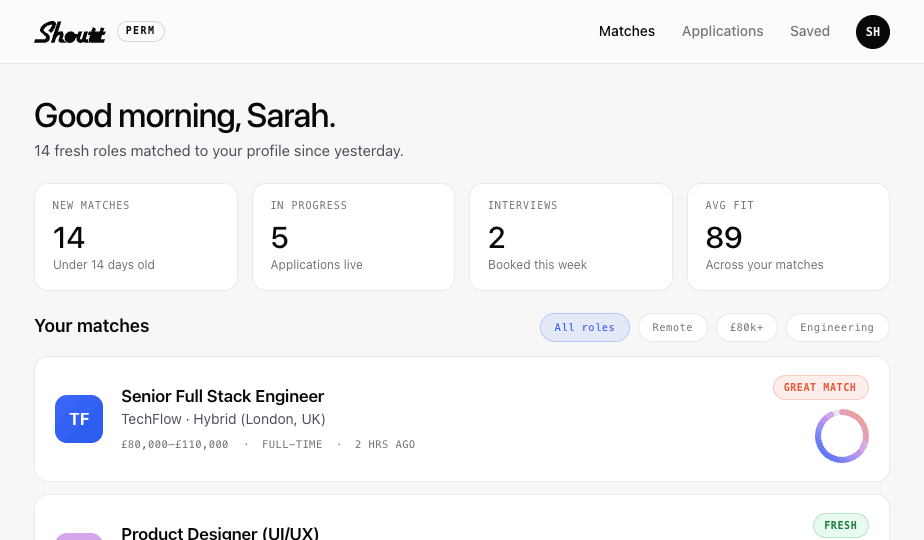 Shoutt app — your personalised feed of matched roles