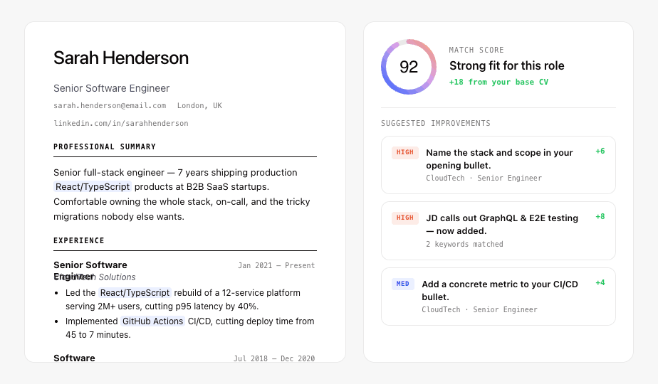 Shoutt scores your CV and suggests improvements